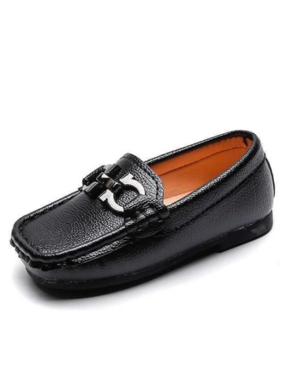Local European Black Kids Dress Loafers with Silver Bit